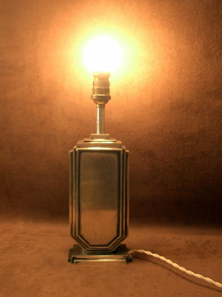 Lampe Art Déco en bronze argenté, signée -photo-8
