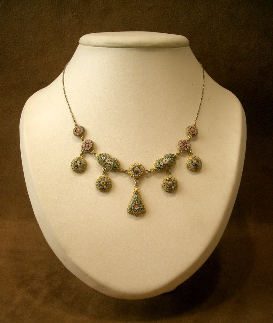 Antique Drapery Necklace In Silver, Vermeil And Micro Mosaic-photo-3