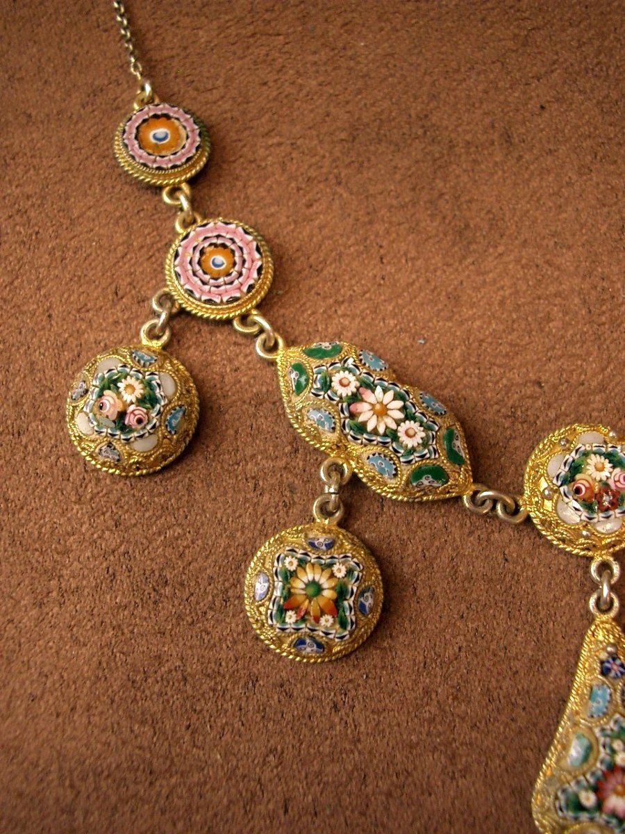 Antique Drapery Necklace In Silver, Vermeil And Micro Mosaic-photo-2