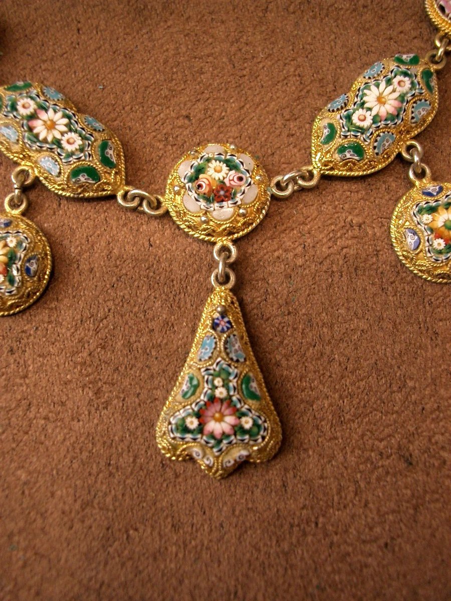 Antique Drapery Necklace In Silver, Vermeil And Micro Mosaic-photo-3