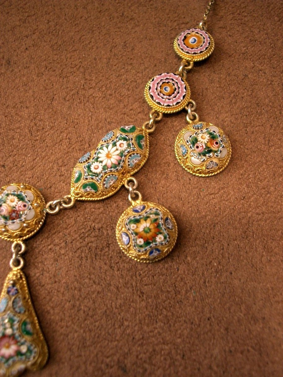 Antique Drapery Necklace In Silver, Vermeil And Micro Mosaic-photo-4