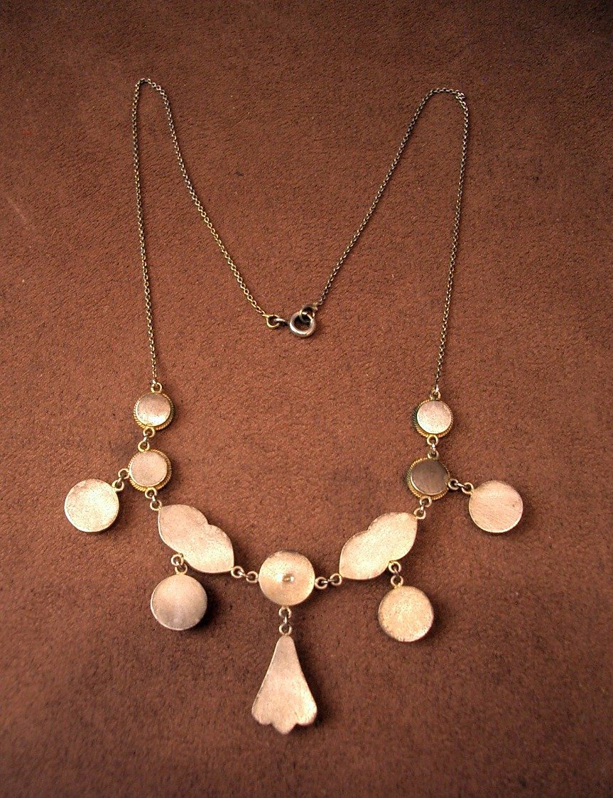 Antique Drapery Necklace In Silver, Vermeil And Micro Mosaic-photo-5