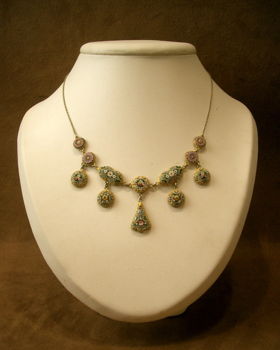 Antique Drapery Necklace In Silver, Vermeil And Micro Mosaic
