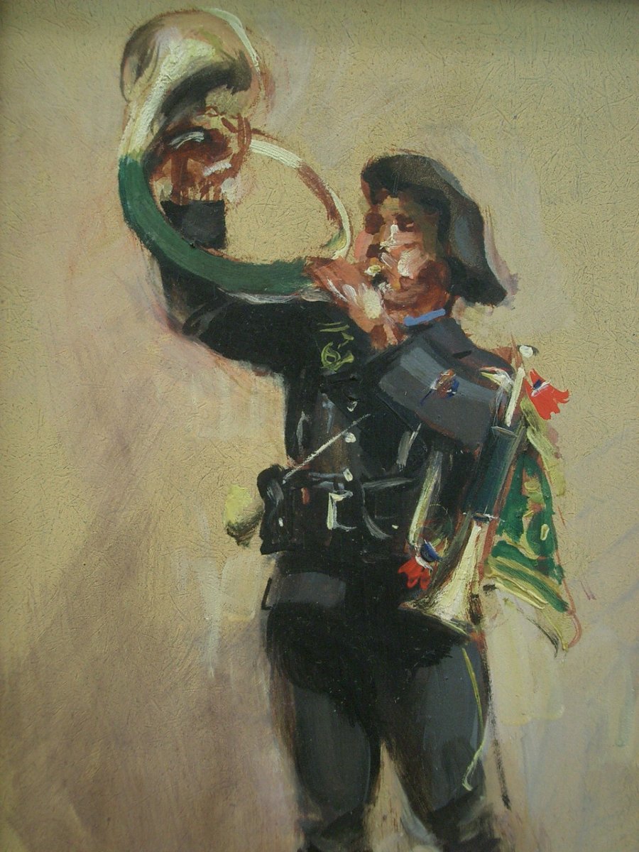 Marcel Wibault Peinture ancienne Portrait de Chasseur Alpin -photo-2