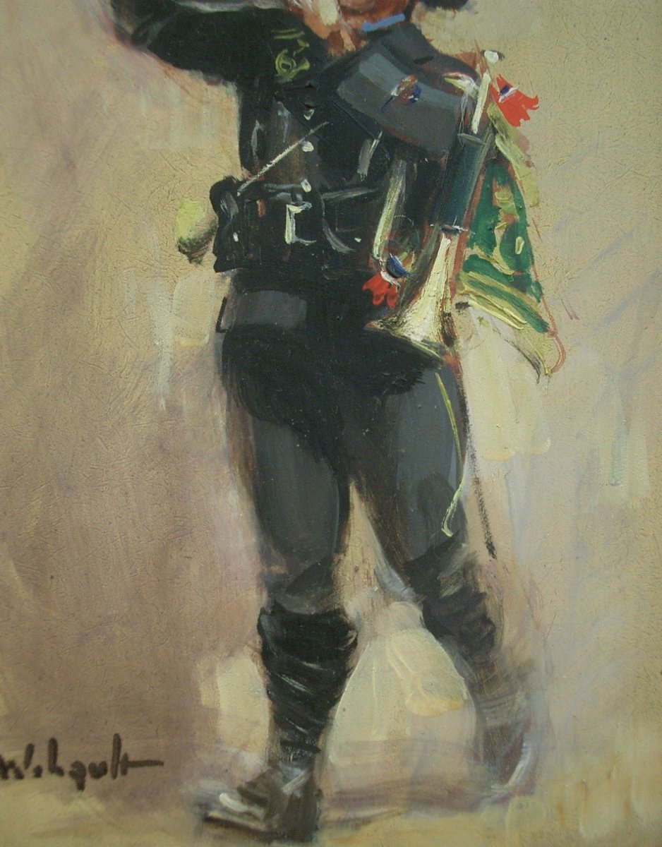 Marcel Wibault Peinture ancienne Portrait de Chasseur Alpin -photo-3