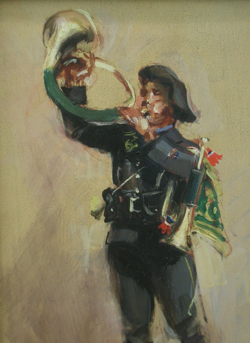 Marcel Wibault Peinture ancienne Portrait de Chasseur Alpin -photo-3