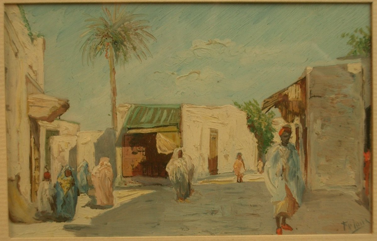 Petite peinture orientaliste, huile sur papier signée-photo-2