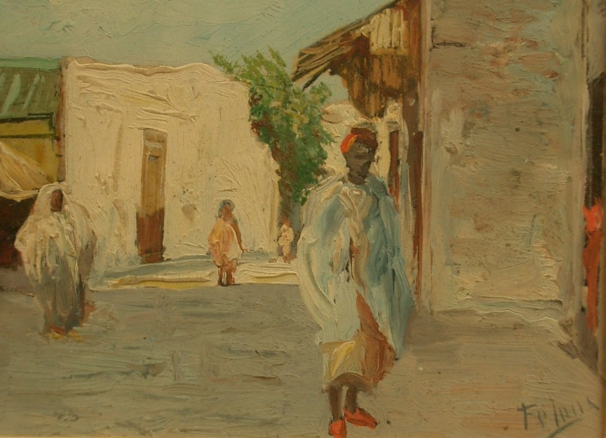 Petite peinture orientaliste, huile sur papier signée-photo-1