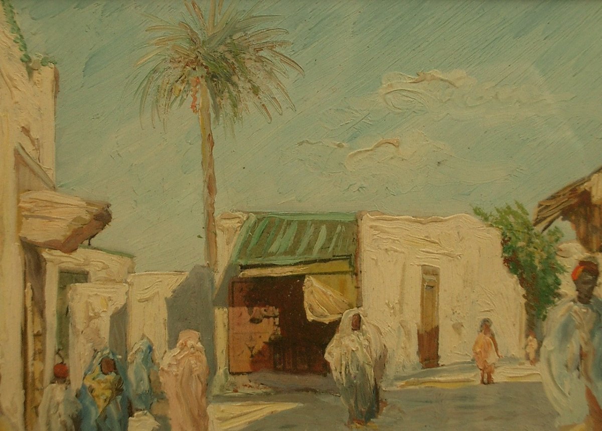 Petite peinture orientaliste, huile sur papier signée-photo-4