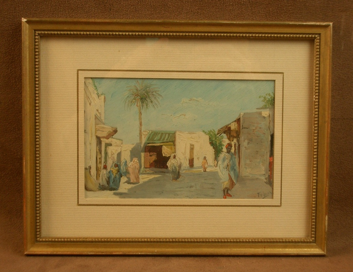 Petite peinture orientaliste, huile sur papier signée