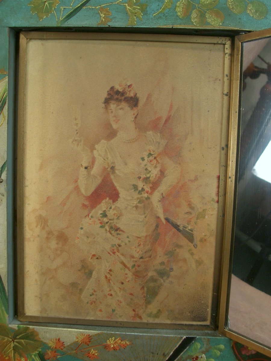 Triptych Mirror Art Nouveau 1900 Lacquered Wood, Japanese Decor-photo-4
