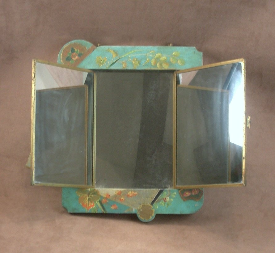 Triptych Mirror Art Nouveau 1900 Lacquered Wood, Japanese Decor-photo-6