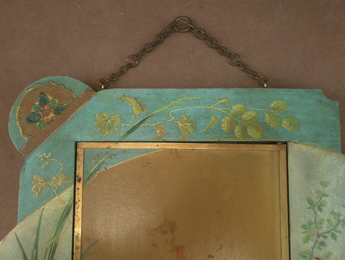 Triptych Mirror Art Nouveau 1900 Lacquered Wood, Japanese Decor-photo-7