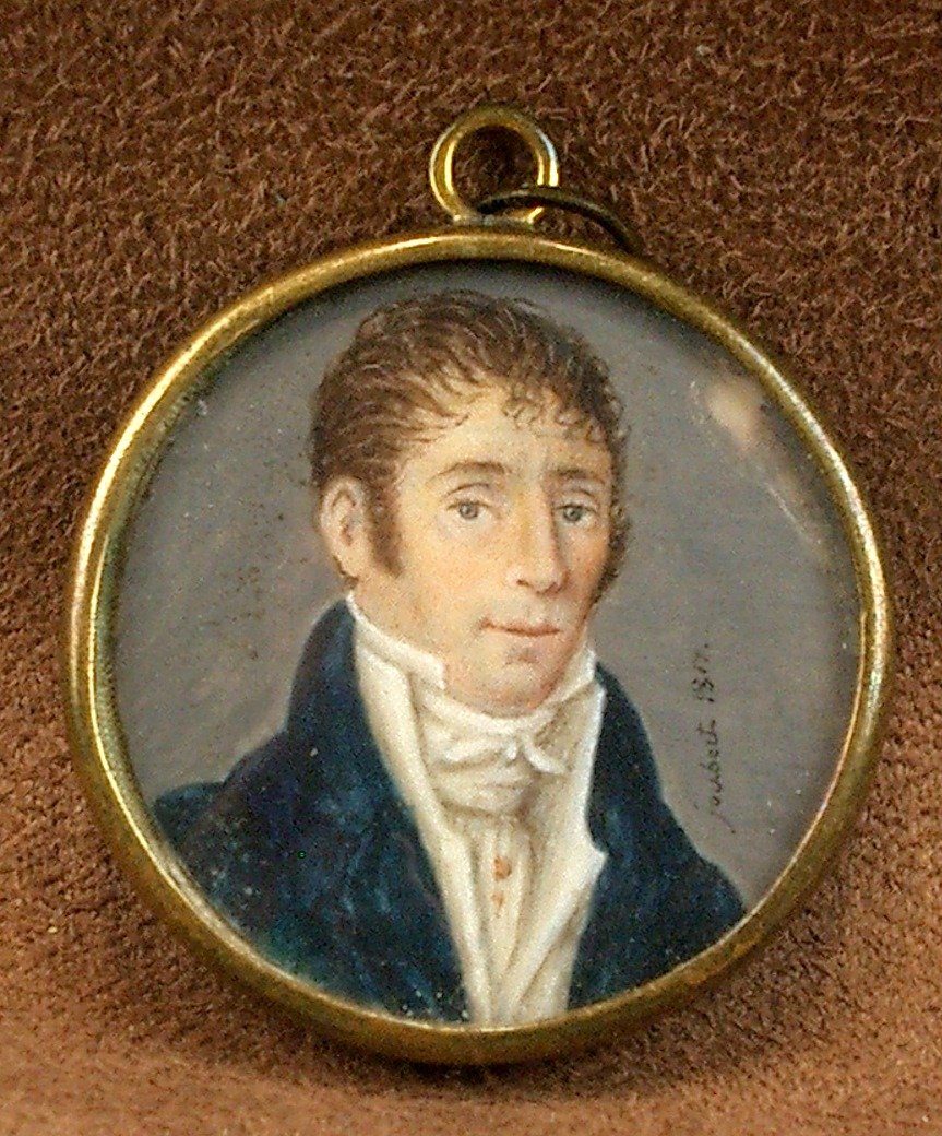 Peinture miniature portrait d'homme de qualité, du début du XIXe siècle signée datée 1817-photo-2