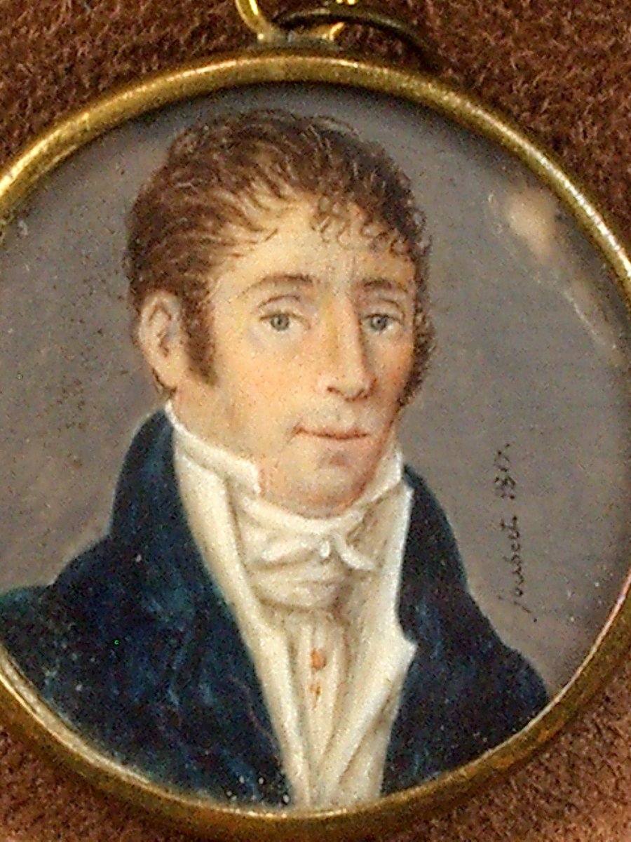 Peinture miniature portrait d'homme de qualité, du début du XIXe siècle signée datée 1817-photo-2