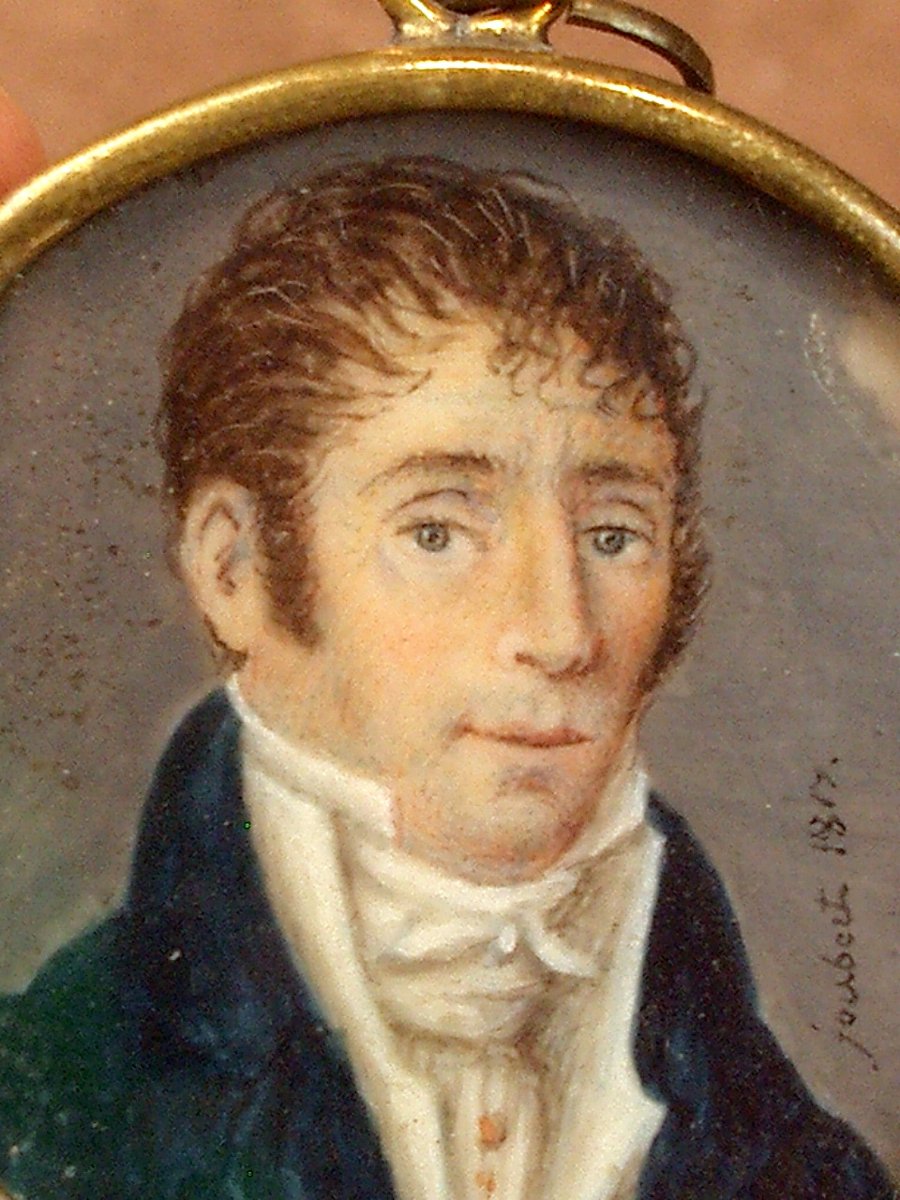 Peinture miniature portrait d'homme de qualité, du début du XIXe siècle signée datée 1817-photo-5