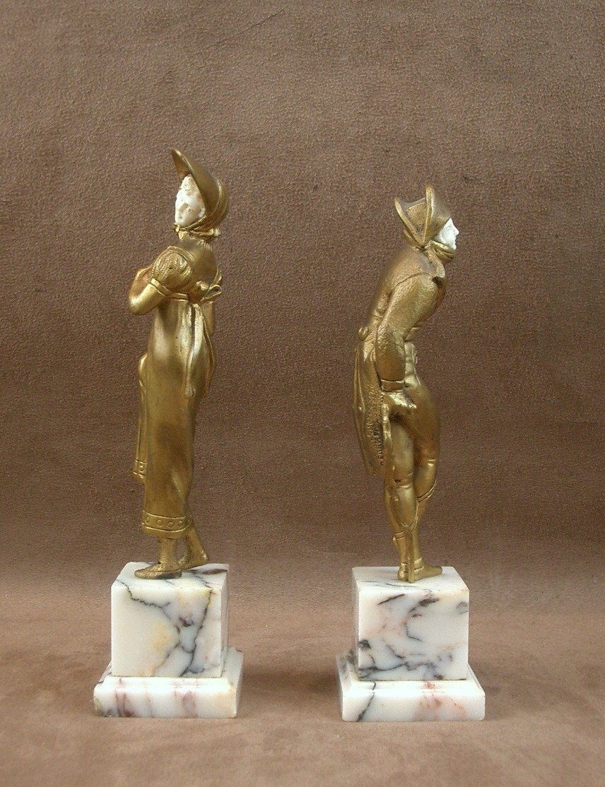 Couple d'élégants , Sculptures Chrysélephantines vers 1930 signées Degrange-photo-4