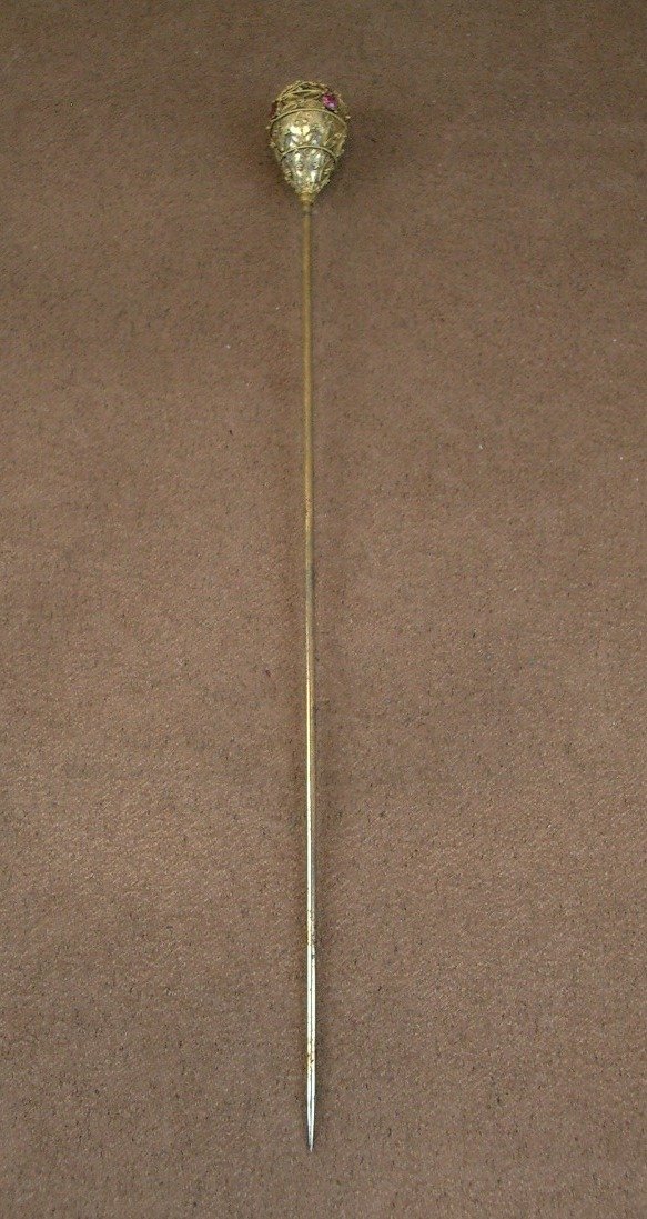 Epingle à chapeau ancienne en or 18k et rubis XIXe siècle -photo-2