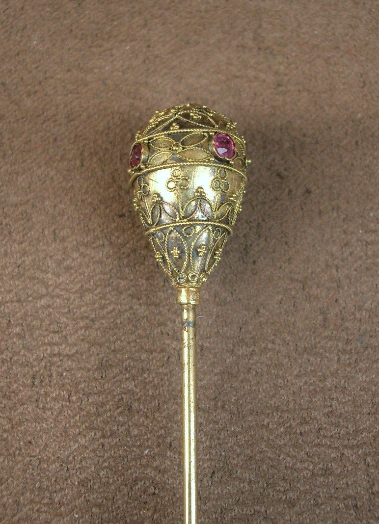 Epingle à chapeau ancienne en or 18k et rubis XIXe siècle -photo-3