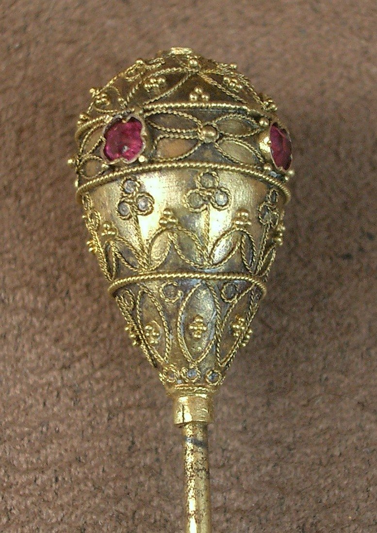 Epingle à chapeau ancienne en or 18k et rubis XIXe siècle -photo-4