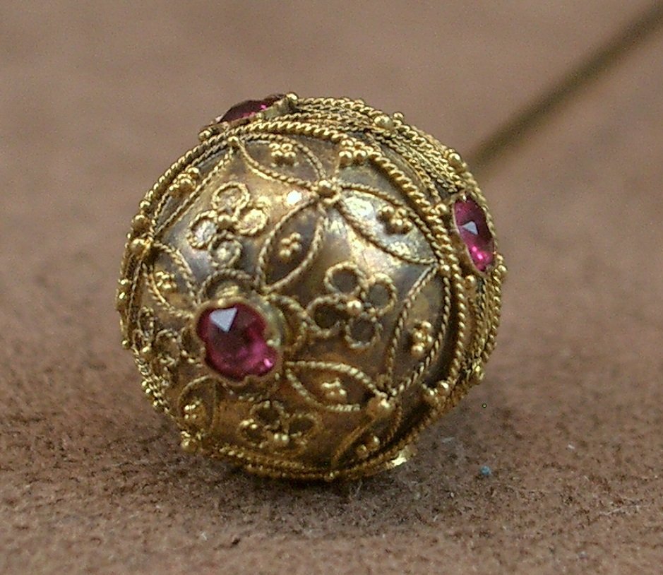 Epingle à chapeau ancienne en or 18k et rubis XIXe siècle -photo-3