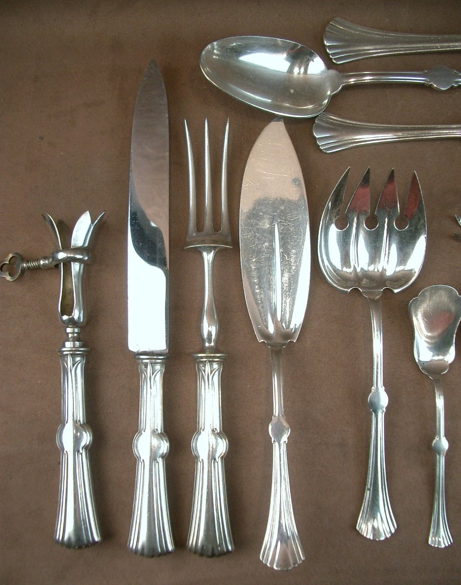Art Nouveau Silver-plated Christofle Lotus Model 108 Pieces-photo-2