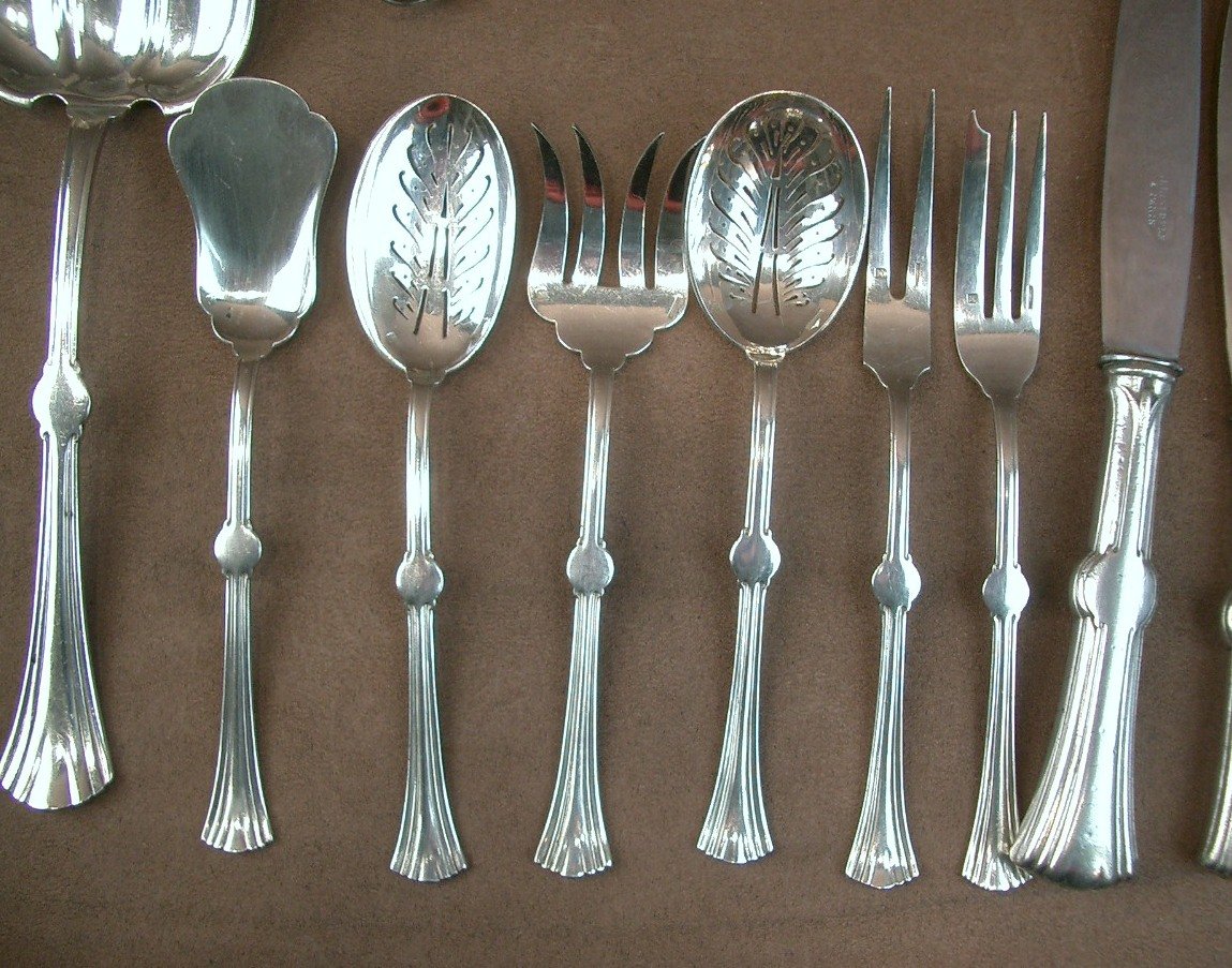 Art Nouveau Silver-plated Christofle Lotus Model 108 Pieces-photo-3