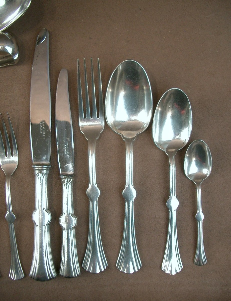 Art Nouveau Silver-plated Christofle Lotus Model 108 Pieces-photo-4