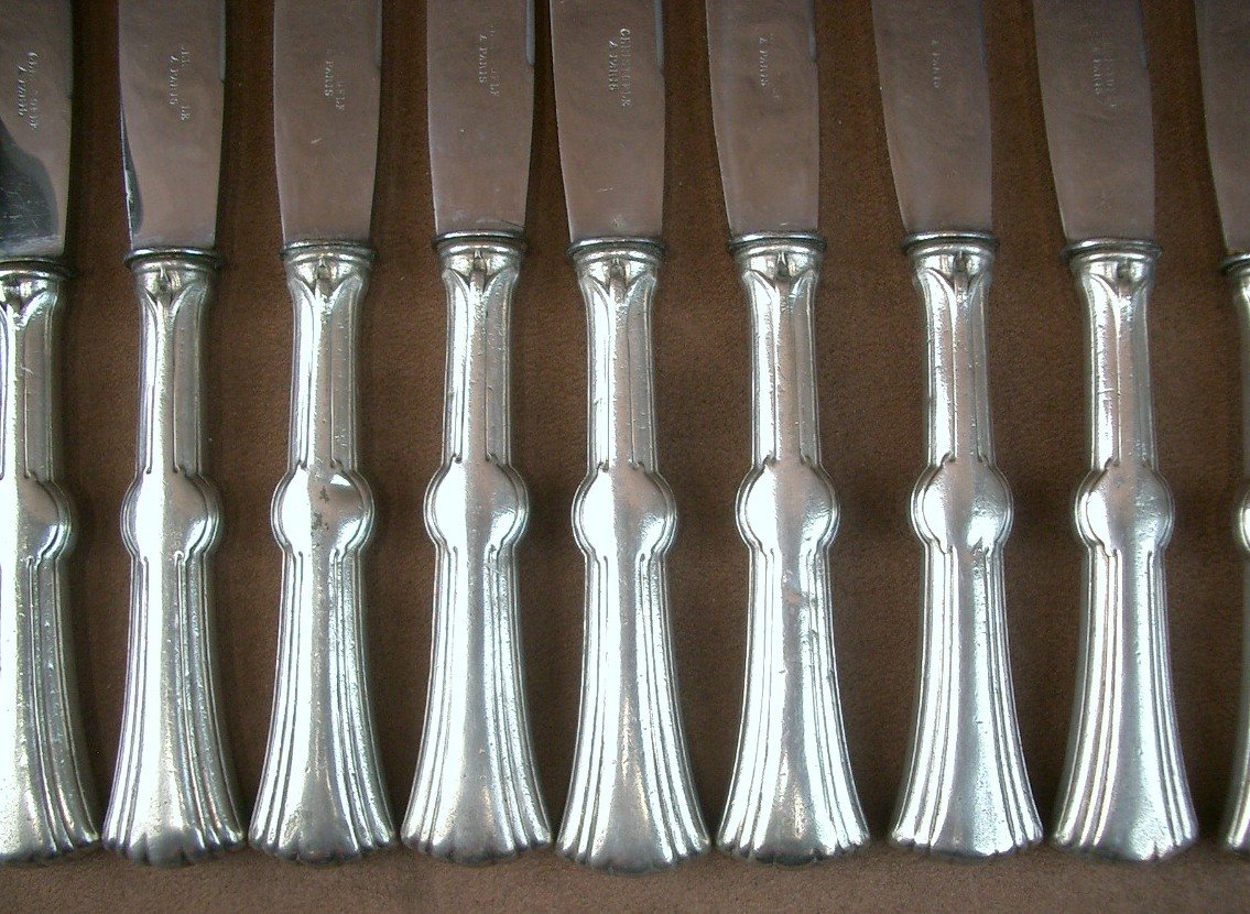Art Nouveau Silver-plated Christofle Lotus Model 108 Pieces-photo-2