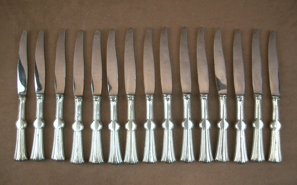 Art Nouveau Silver-plated Christofle Lotus Model 108 Pieces-photo-5