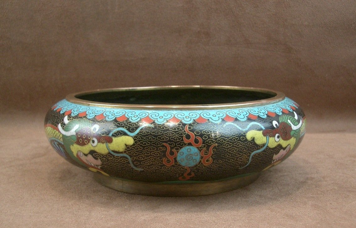 Cloisonné Enamel Bowl With Dragon Design China, Early 20th Century Signed-photo-2