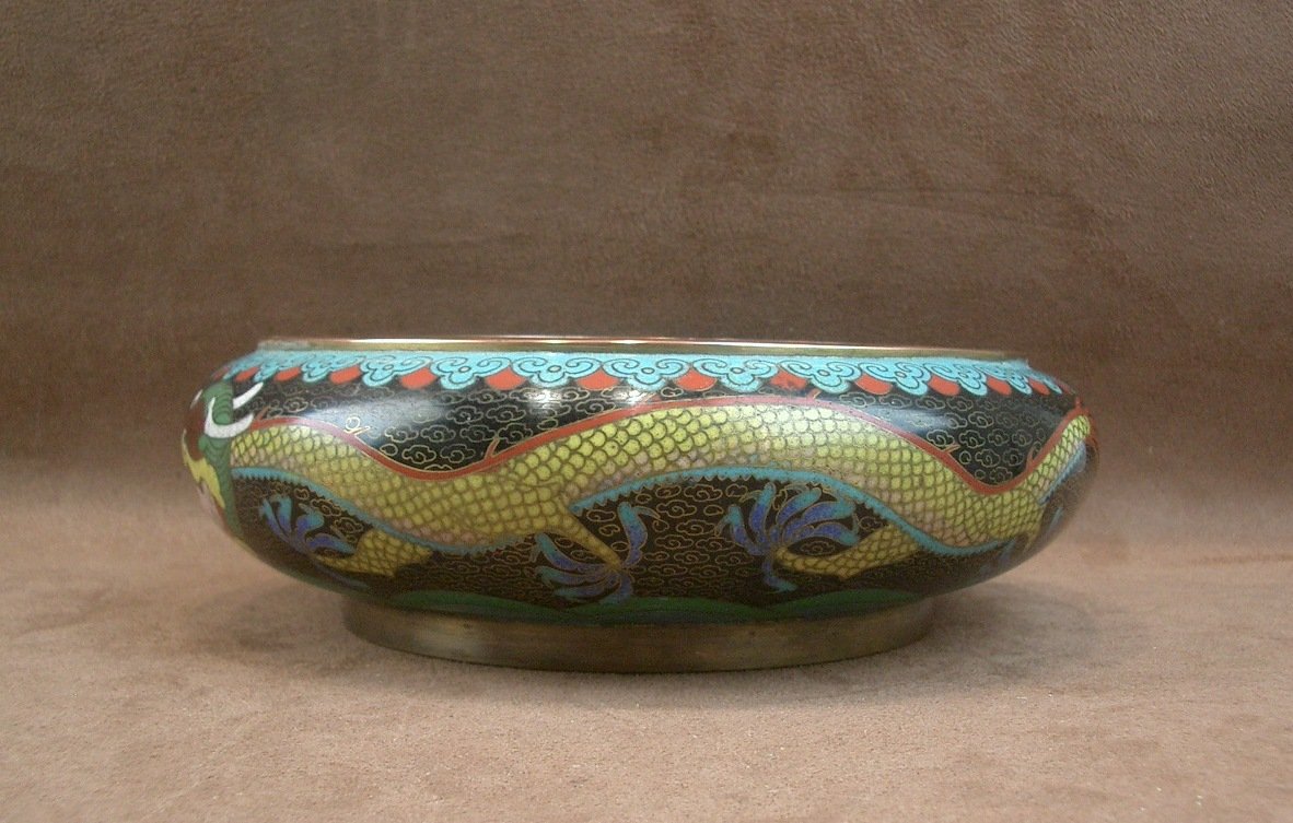 Cloisonné Enamel Bowl With Dragon Design China, Early 20th Century Signed-photo-4