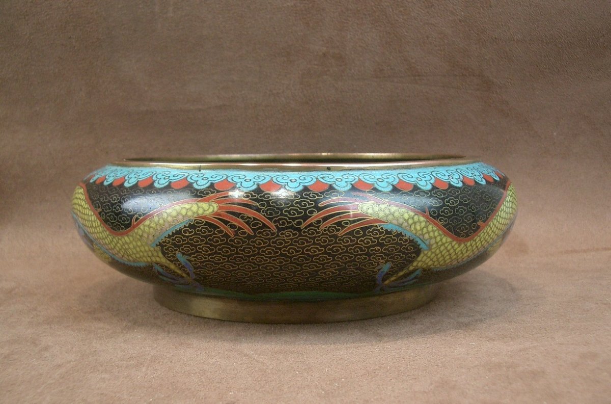 Cloisonné Enamel Bowl With Dragon Design China, Early 20th Century Signed-photo-1