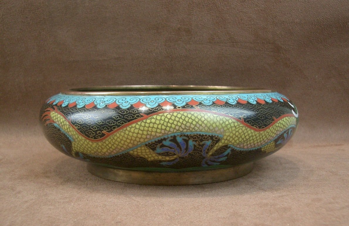 Cloisonné Enamel Bowl With Dragon Design China, Early 20th Century Signed-photo-2