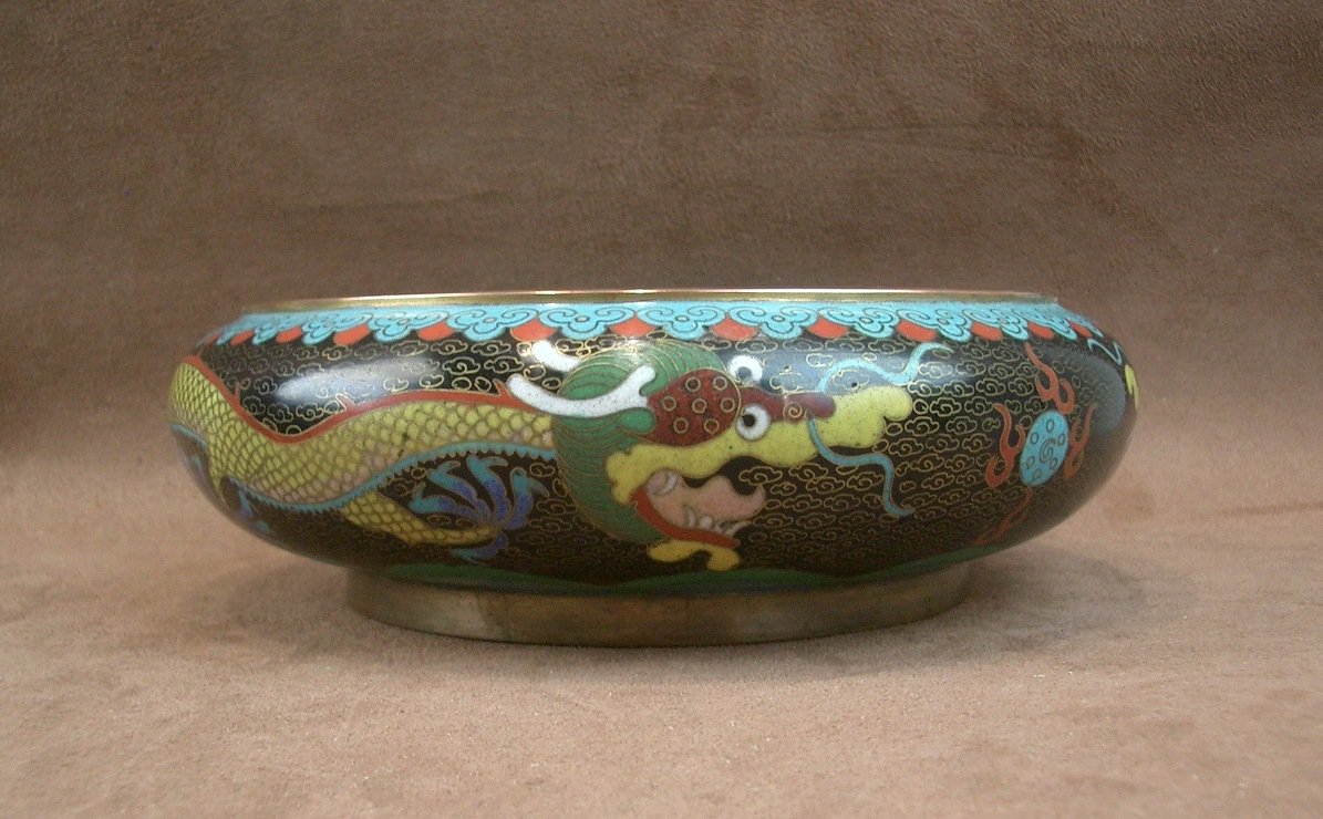 Cloisonné Enamel Bowl With Dragon Design China, Early 20th Century Signed-photo-3