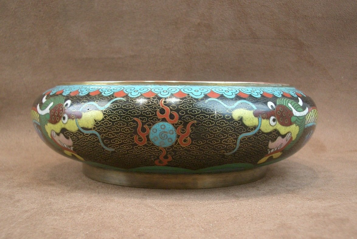 Cloisonné Enamel Bowl With Dragon Design China, Early 20th Century Signed-photo-4