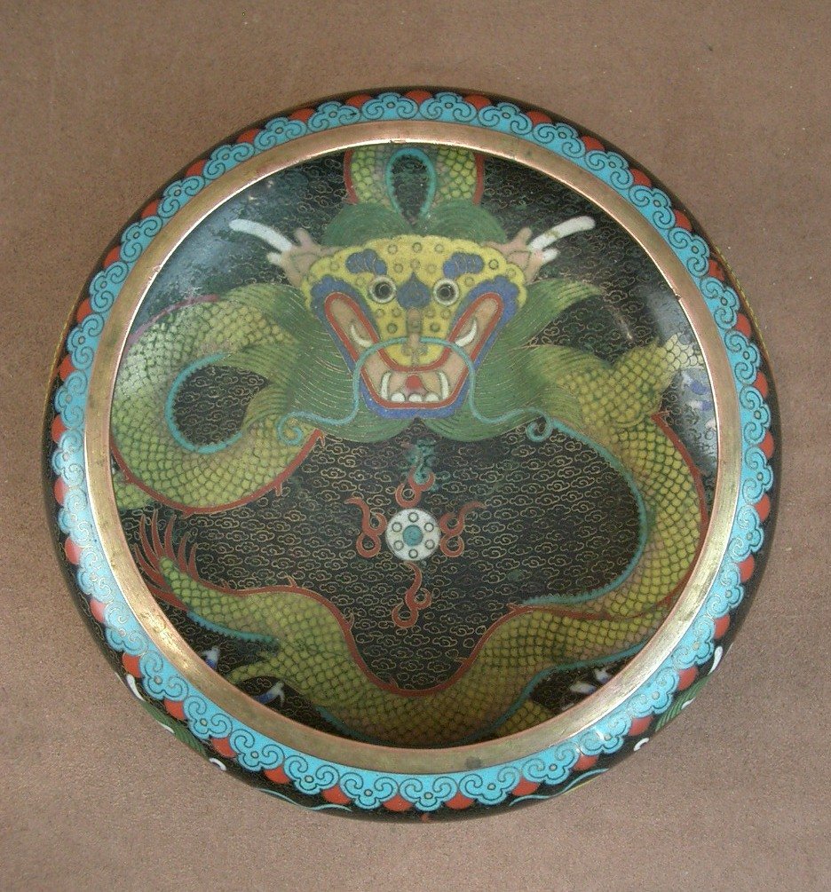 Cloisonné Enamel Bowl With Dragon Design China, Early 20th Century Signed-photo-7