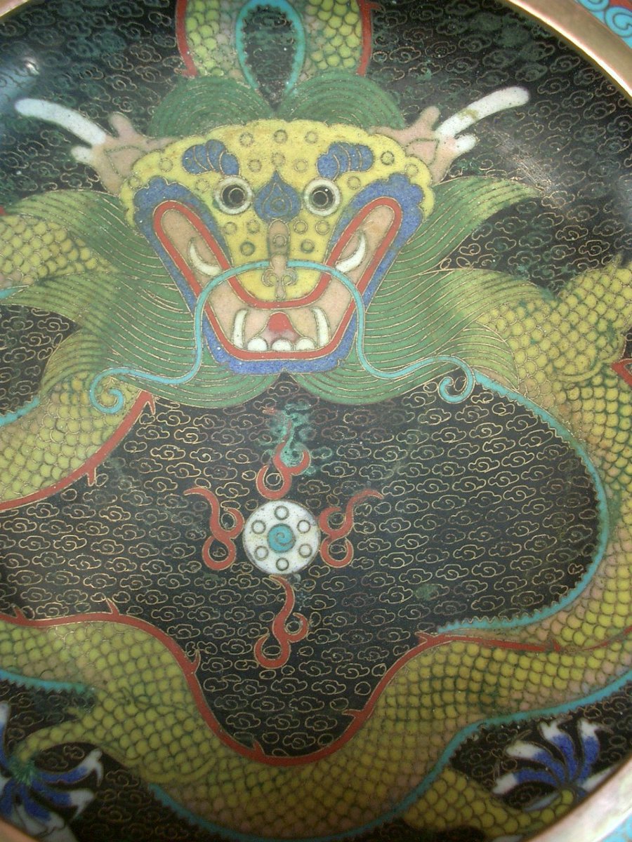 Cloisonné Enamel Bowl With Dragon Design China, Early 20th Century Signed-photo-8