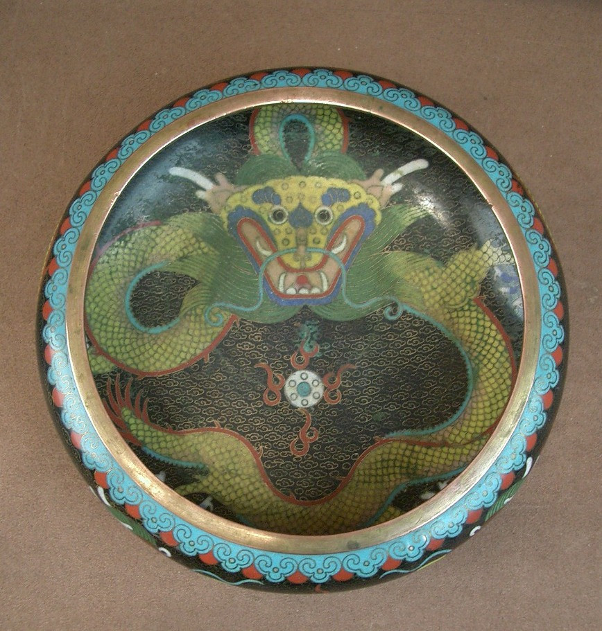 Cloisonné Enamel Bowl With Dragon Design China, Early 20th Century Signed