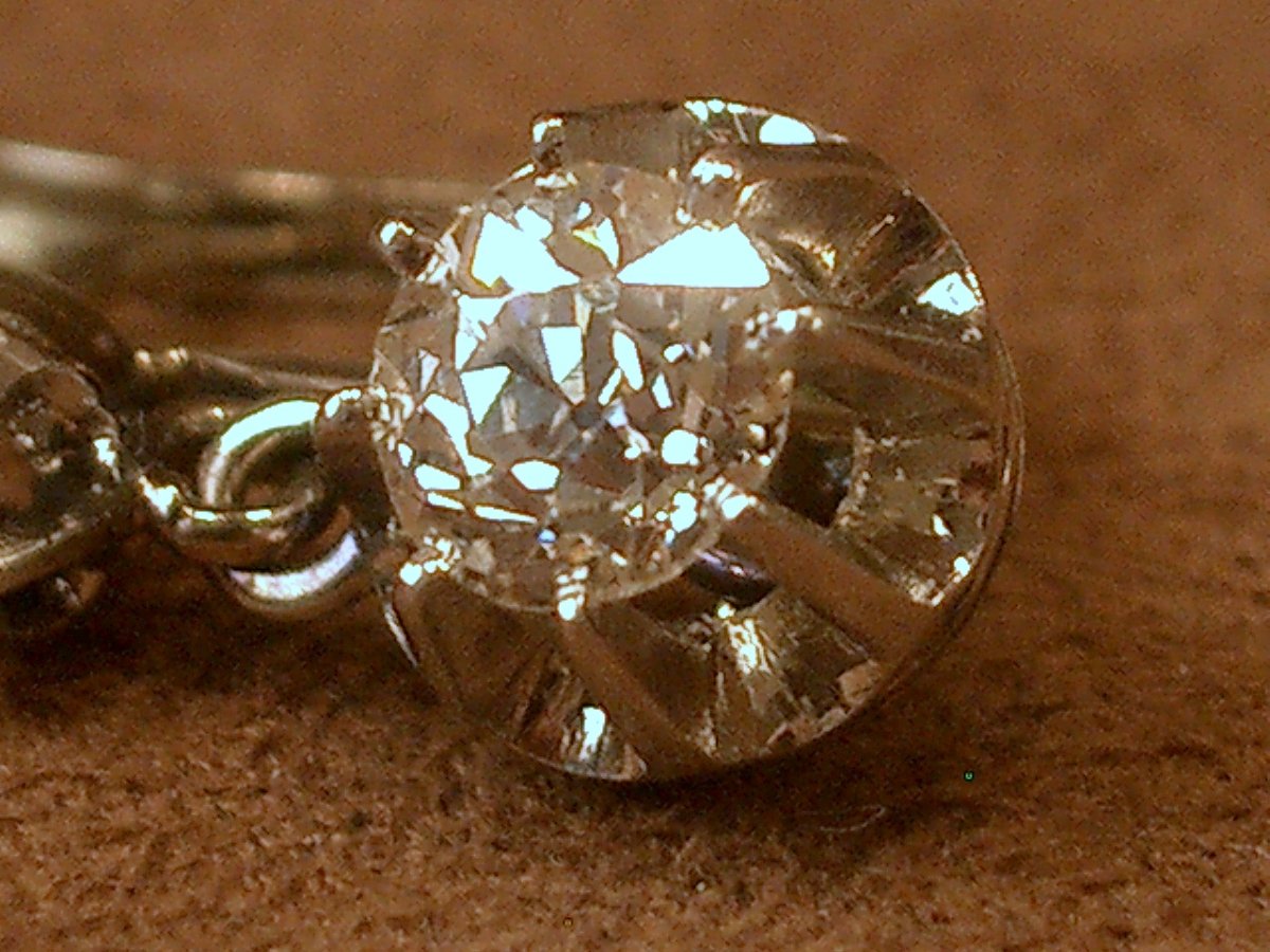 Pair Of Earrings, Antique Dormeuses 18k White Gold And 1.1 Carat Platinum Diamonds-photo-7