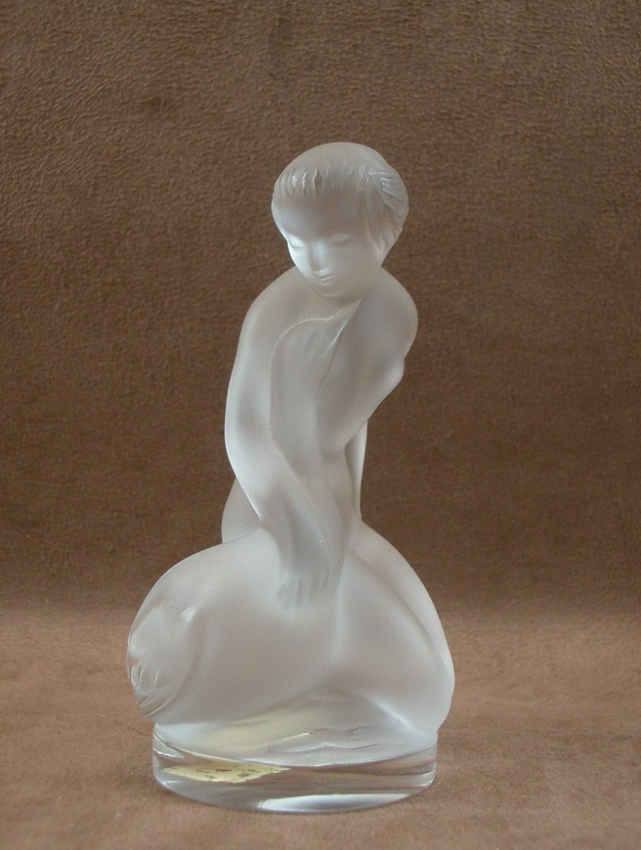 Statuette en cristal femme Léda et le Cygne signée Lalique -photo-5