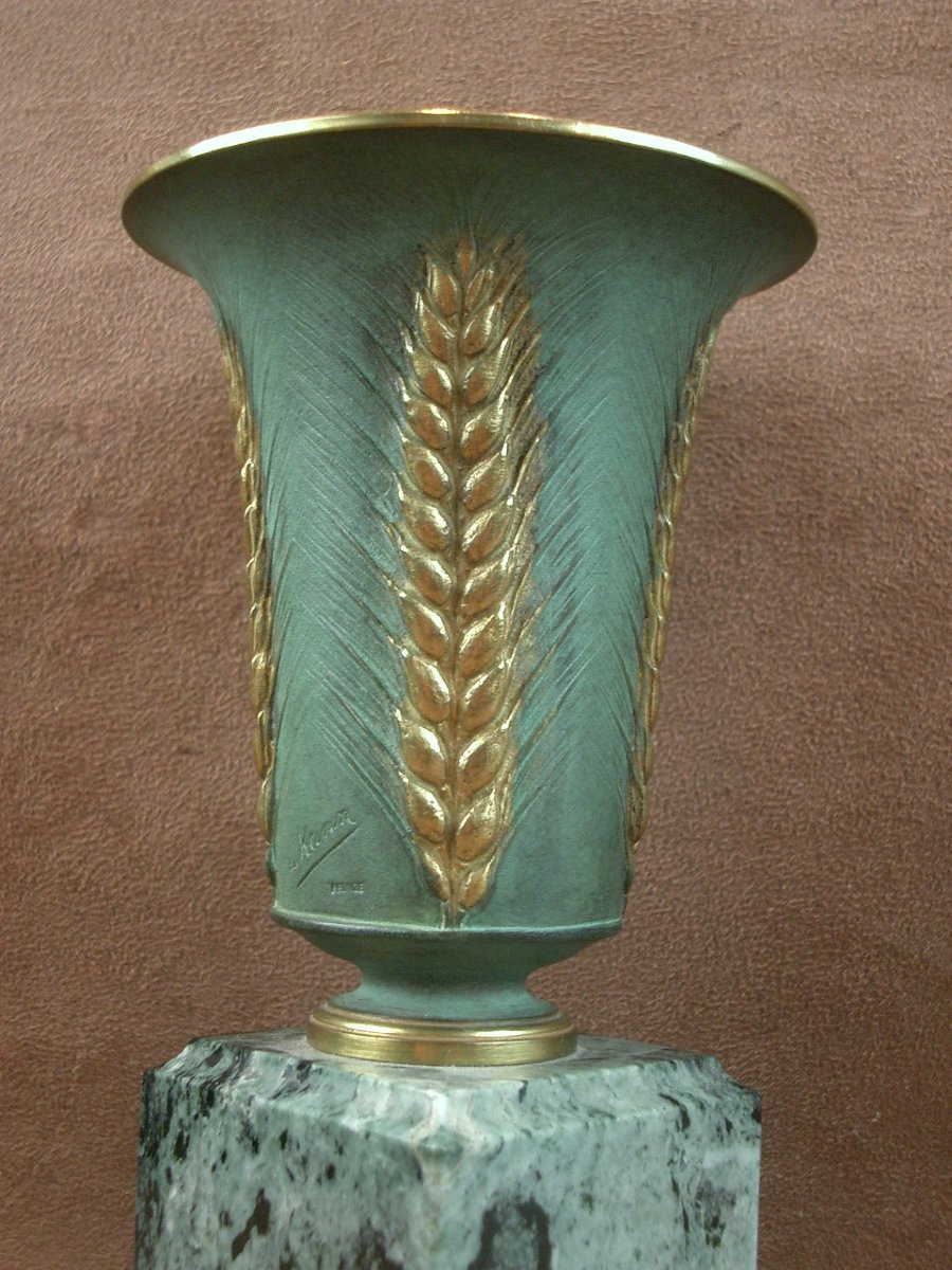 Vase en bronze doré et patiné Art Nouveau signé Léon Kann (1859-1925) -photo-1