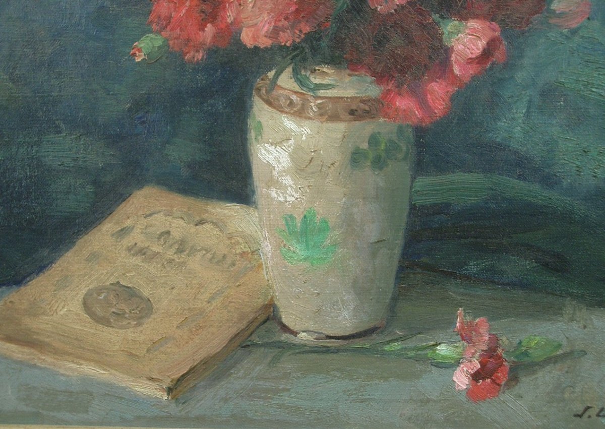 Huile sur toile Nature morte aux fleurs signée Joseph Lagasse (1878-1962) -photo-2