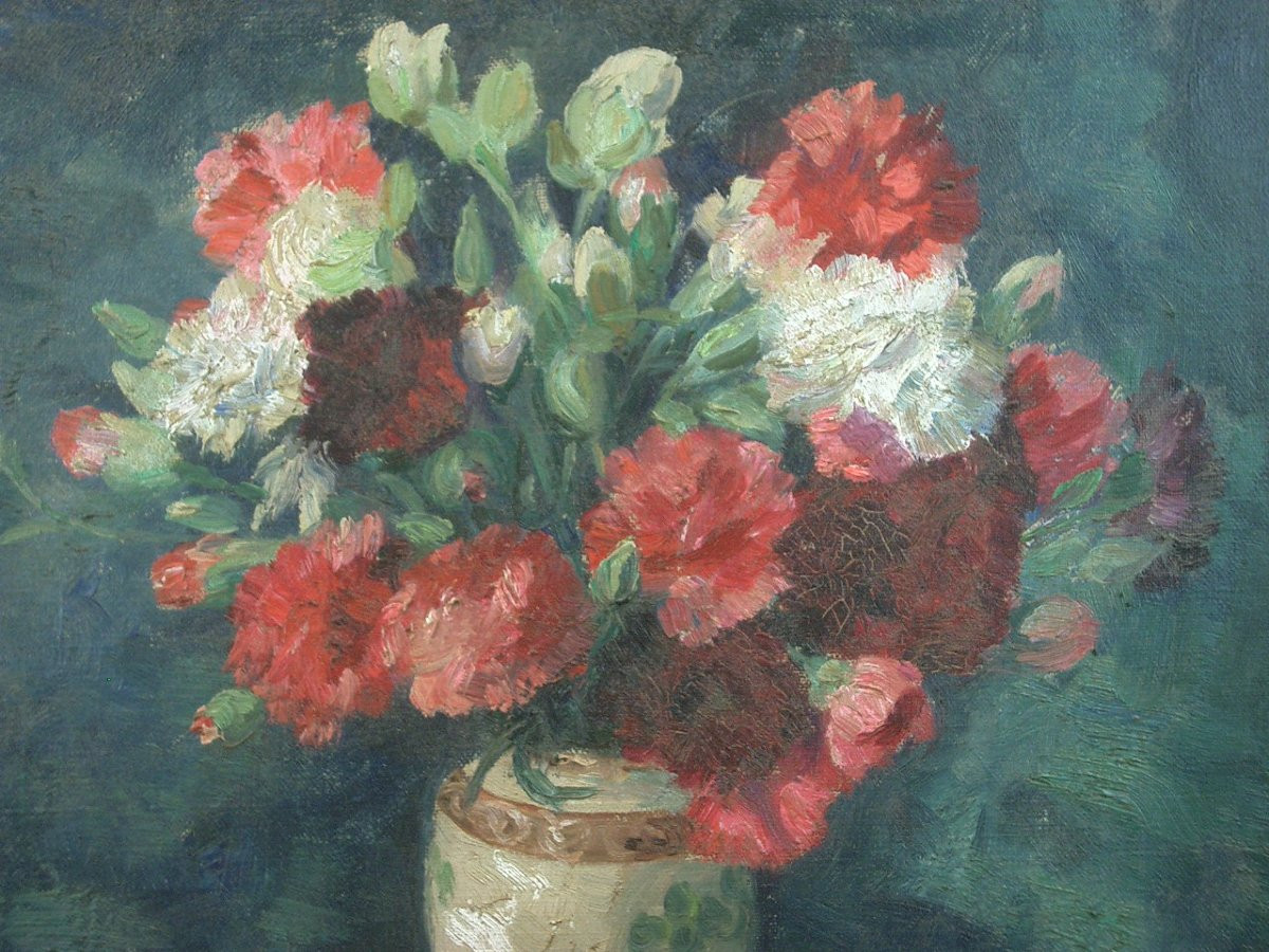 Huile sur toile Nature morte aux fleurs signée Joseph Lagasse (1878-1962) -photo-3