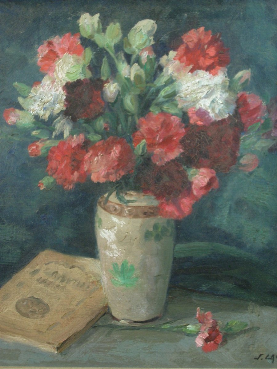 Huile sur toile Nature morte aux fleurs signée Joseph Lagasse (1878-1962) -photo-4