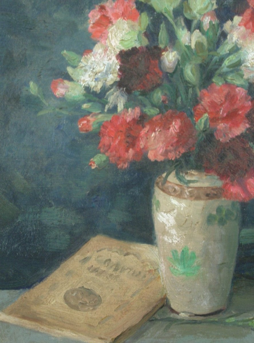 Huile sur toile Nature morte aux fleurs signée Joseph Lagasse (1878-1962) -photo-5