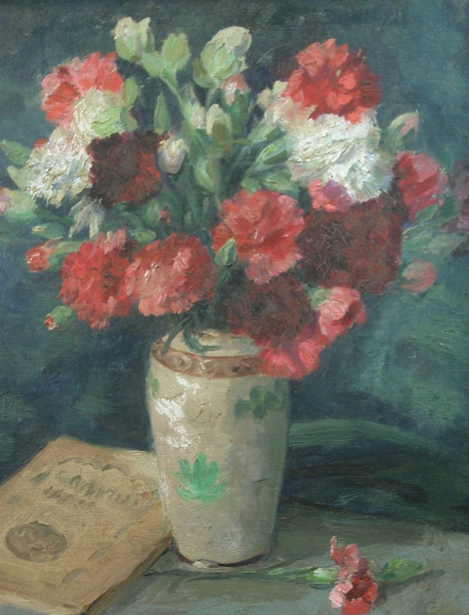 Huile sur toile Nature morte aux fleurs signée Joseph Lagasse (1878-1962) -photo-6