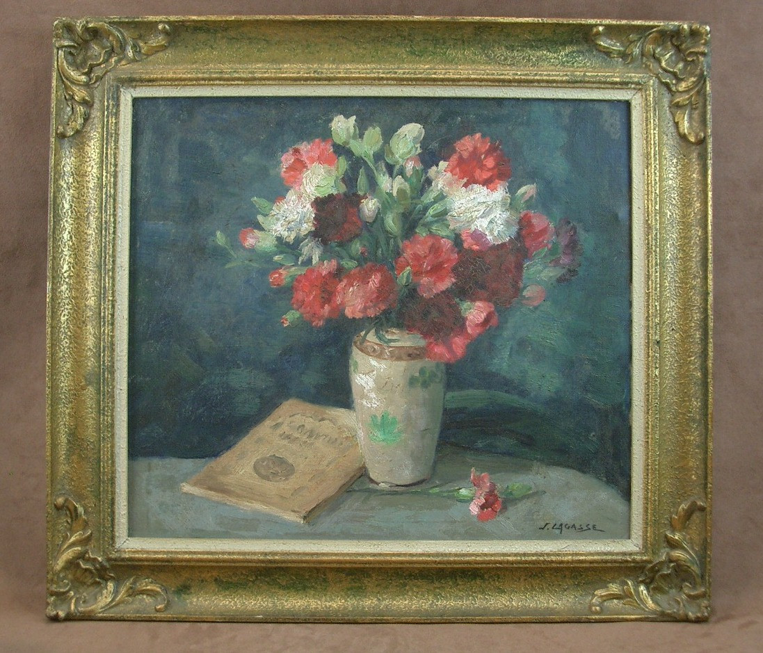 Huile sur toile Nature morte aux fleurs signée Joseph Lagasse (1878-1962) 