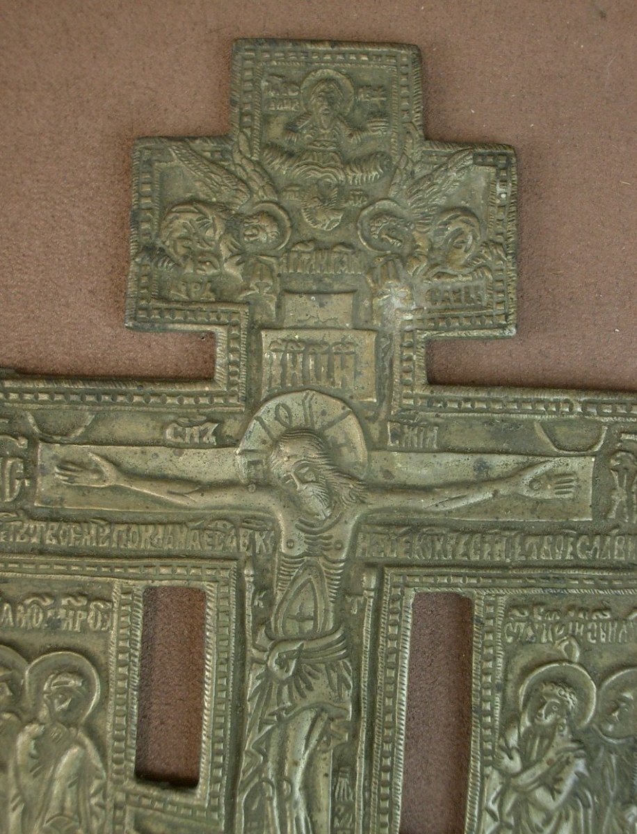 Antique Russian Orthodox Cross Bronze Icon 19th Century-photo-2
