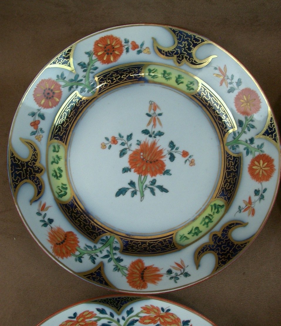 Set Of 6 Plates In Bayeux Porcelain, Imari Design-photo-3